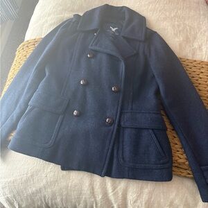American Eagle Outfitters Dark Blue Double-Breasted Peacoat